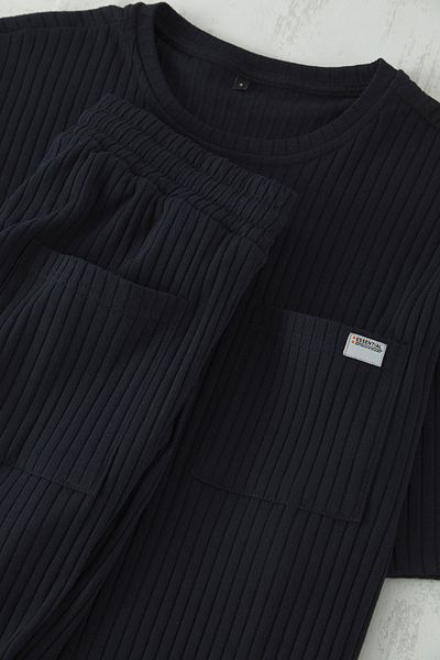 Trendyol Collection Sötétkék Oversize Fit bordás kötött rövidnadrág pizsama szett TMNSS25PT00030