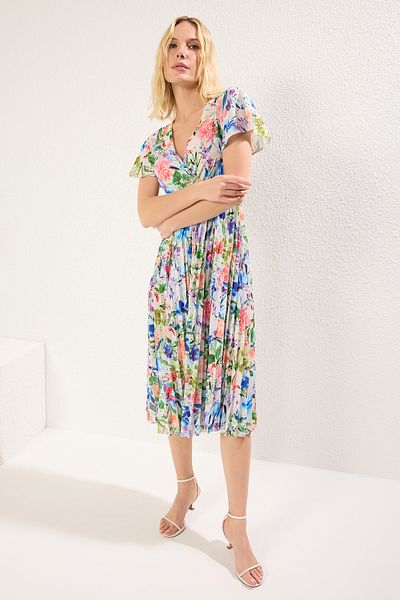 Trendyol Collection Flexibilní žebrovaný modrý květinový bruslař – dvouřadý rukávový kapesník Twoss24El00482