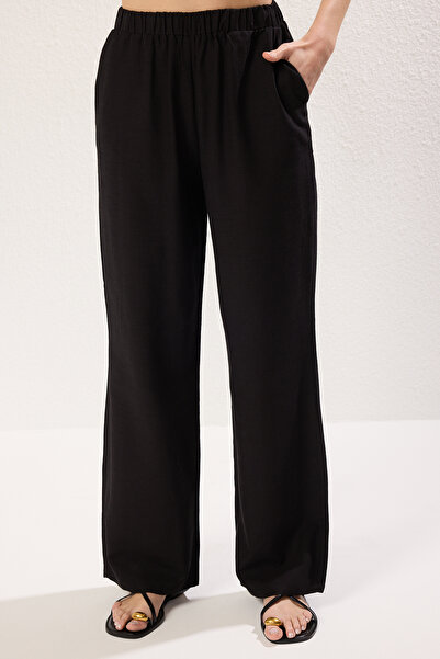 Trendyol Collection Black Linen Look Crew Neck Blouse and Pants Woven Bottom-Top Set Twoss25Au00081