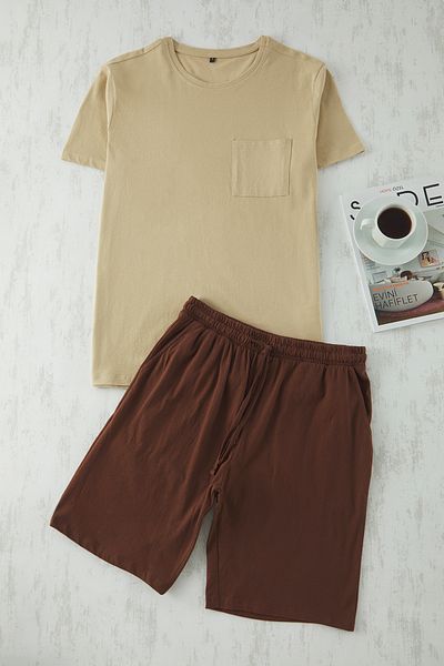Trendyol Collection Beige Brown Regular Fit Cotton Shorts Pajama Set - Tmnss25Pt00033