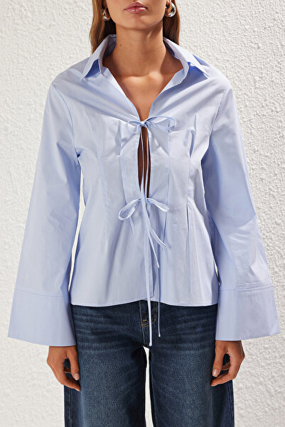 Trendyol Collection Blue Fitted/Fitted Shirt Twoss25Go00067