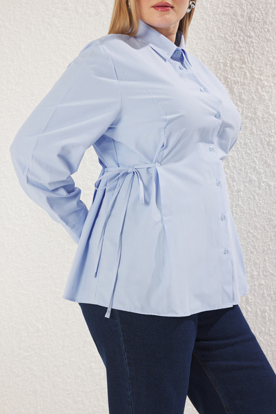 Trendyol Curve Μπλε βασικό υφαντό πουκάμισο μεγάλου μεγέθους TBBSS25AX00017