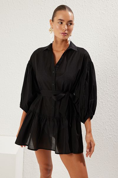 Trendyol Collection Μίνι μαύρο φόρεμα παραλίας με μπαλόνι μανίκια - TBESS25EL00034