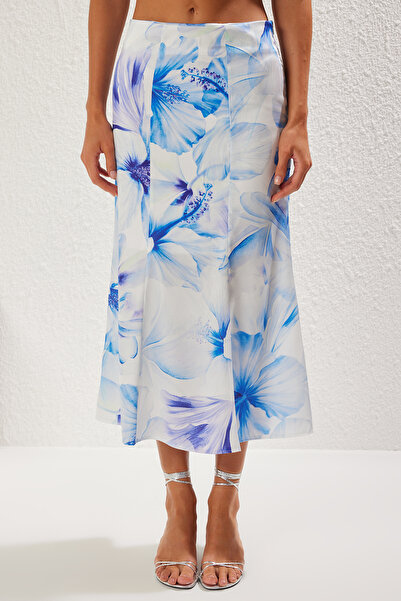 Trendyol Collection Fusta țesută cu lungime maxi cu model floral albastru TWOSS23ET00124