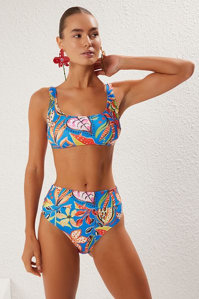Trendyol Collection Tropical Pattern Bralet High Waist High Leg Regular Core Bikini Suit Tbess22Bt0010