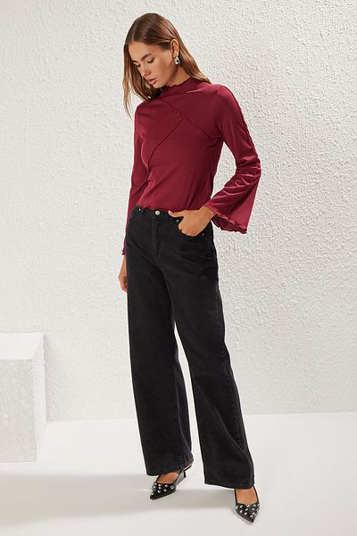 Trendyol Collection Burgundy Ribbed Detail Fitted Knitted Blouse - Twoss25Bz00205