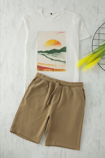 Trendyol Collection Nerz Regulae Fit Ecru Waffel-Strick-Shorts-Pyjama-Set – TMNSS25PT00025