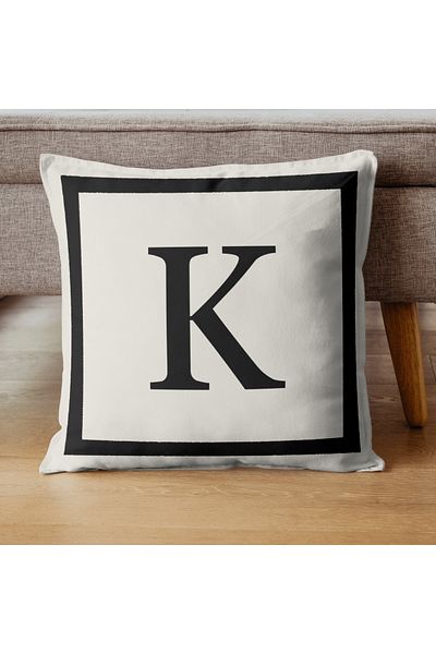 PerdeYap1980 Lettered Throw Pillow Cover - Letter K Patterned, 43X43 Cm, Cream-Black Gift Decorative Pillow