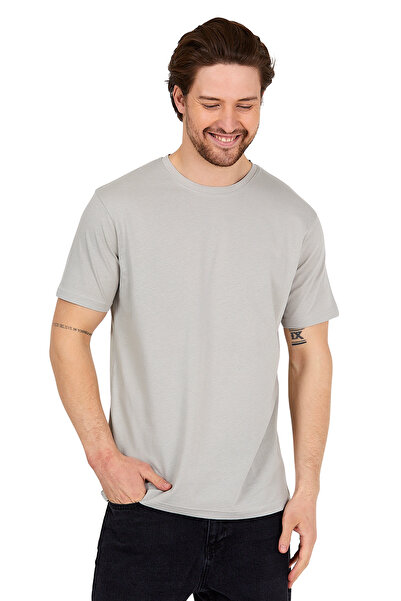 DK DAKSEL Ανδρικό μπλουζάκι με πέτρα χακί Navy Blue Grey Basic Cut Crew Neck 100% βαμβάκι Πακέτο με 4 μπλουζάκια