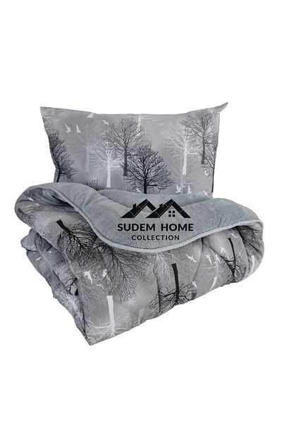 Sudem Home Collection Single Double Sided Plush Welsoft Quilt and Pillow Case Fluffy Fleece Quilt Gray Tree