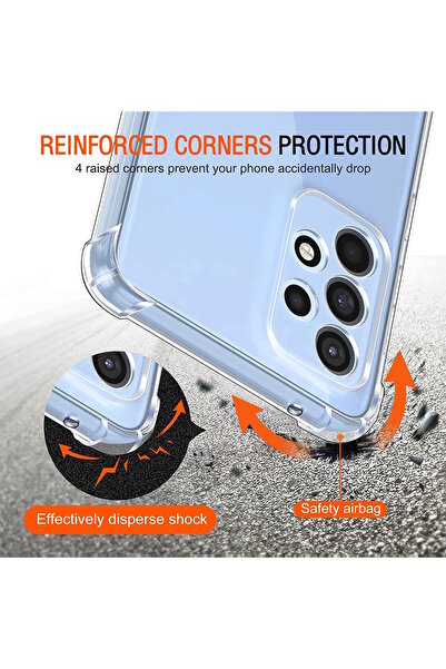 m.tk moveteck Samsung Galaxy A73 Kılıf Köşe Korumalı Darbeye Dayanıklı Antişok Şeffaf Silikon + Ekran Koruyucu Cam