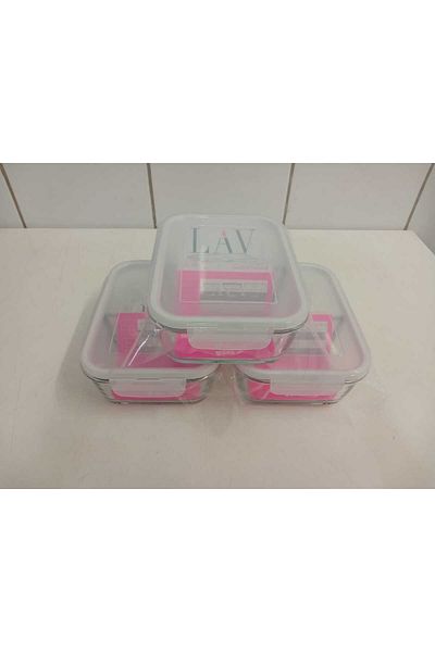 LAV Feyzade Fresco Two Section Ziplock Glass Storage Container Set of 3 1120Cc Rectangular (Frs-297)