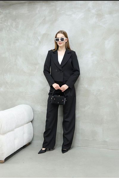 Butik Black Short Crop Blazer and Pants Set