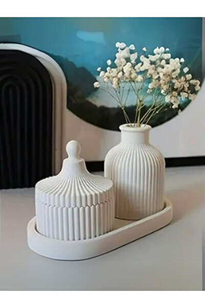 LiLiiArtHome Dekoratif Vazo, Vintage Kapaklı Mumluk ve Mum 3'lü Set