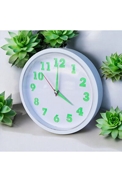 Bahat Mini Fosforlu Beyaz Duvar Saati Çap 22 Cm Küçük Saat