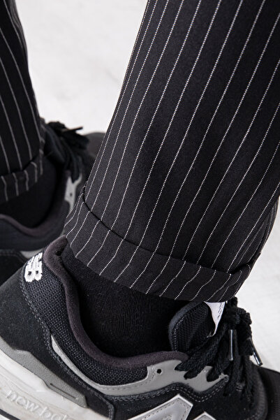 Cansın Mini Black Boy's Striped Double Leg Jogger Pants 20043