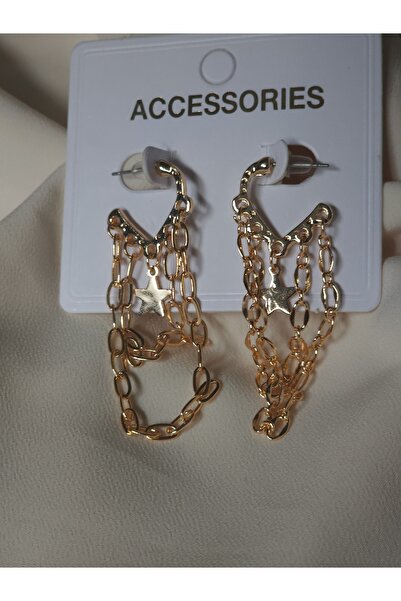 Avcıoğlu Aksesuar أقراط نسائية مطلية بالذهب ومزينة بسلسلة على شكل نجمة