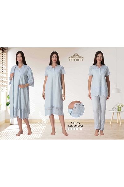Maison Mila Effortt Scalloped Cotton Lining Maternity Nightgown Dressing Gown and Pajamas Set