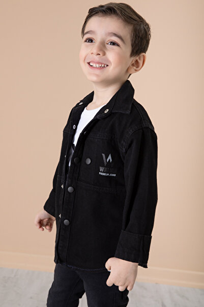 Cansın Mini Black Text Printed Crew Neck T-Shirt Boy's Jean Shirt 20077