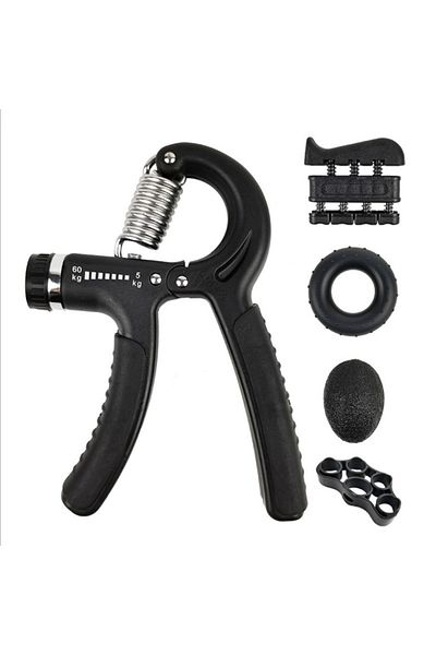 gaman Hand Grip Strengthener Set of 5 - Finger Trainer, Stretch Band, Resistance Ring, Exercise Ball