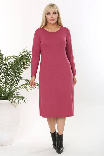 Mooi XXL Γυναικείο φόρεμα Dusty Rose Basic μακρυμάνικο μεγάλου μεγέθους ελαστικό βισκόζη