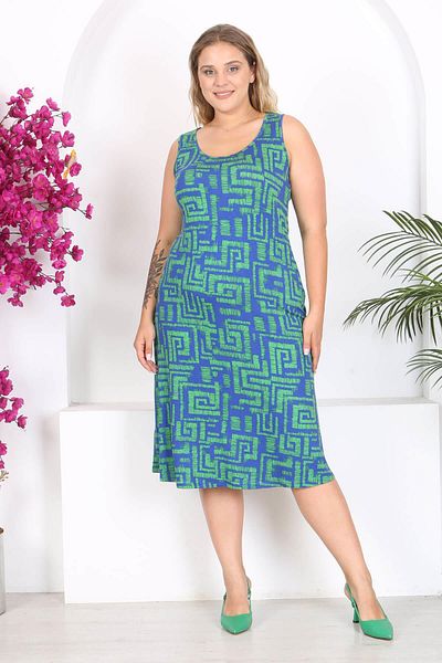 Mooi XXL Φόρεμα Sling Plus - Blue Green Labyrinth Pattern