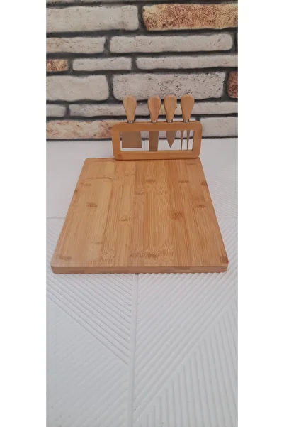 umut züccaciye Bamboo Cheese Presentation Cut Board and Fork Mini Spatula and Knife Set 5 Pieces