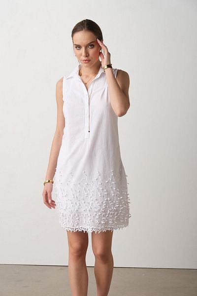 Sosyete Kaplumbağa Voile Cotton Lace Embroidery Detailed Neckline Short Dress