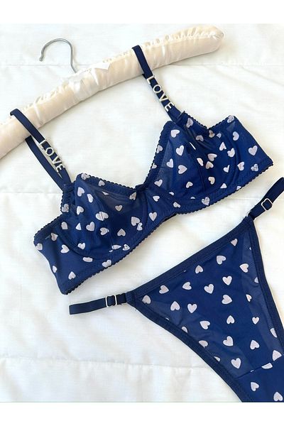 Feruzdesign Women's Navy Blue Chloei Heart Bra Set
