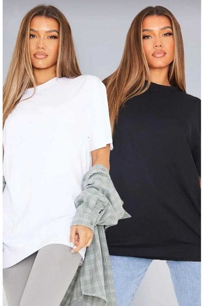 WOODROFFE Μαύρο Λευκό Διπλό Oversize Casual Boyfriend T-shirt