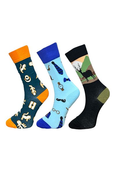 Mevo 3-Piece Unisex Flexible Moisturizing Cotton Colorful and Patterned Socks