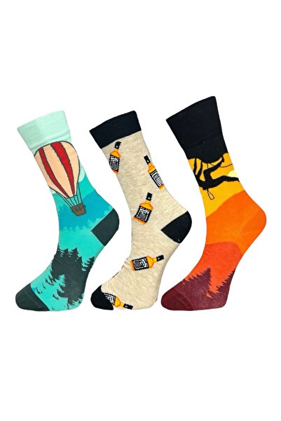 Mevo 3-Piece Unisex Flexible Moisturizing Cotton Colorful and Patterned Socks
