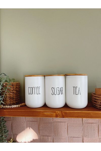 BUCOLIC 3-Piece Bamboo Lid Glass Jar Set Tea/Sugar/Coffee