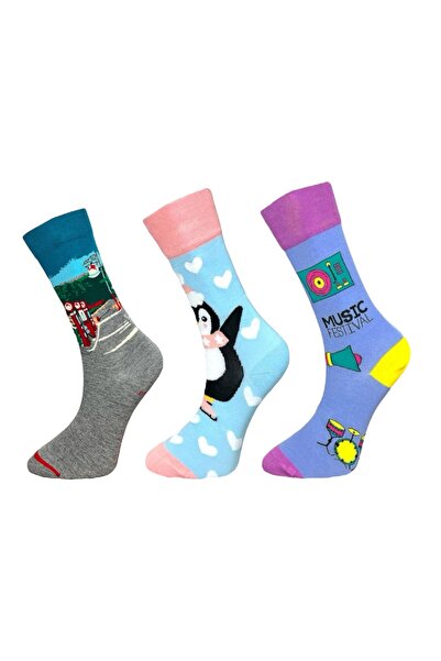 Mevo 3-Piece Unisex Flexible Moisturizing Cotton Colorful and Patterned Socks