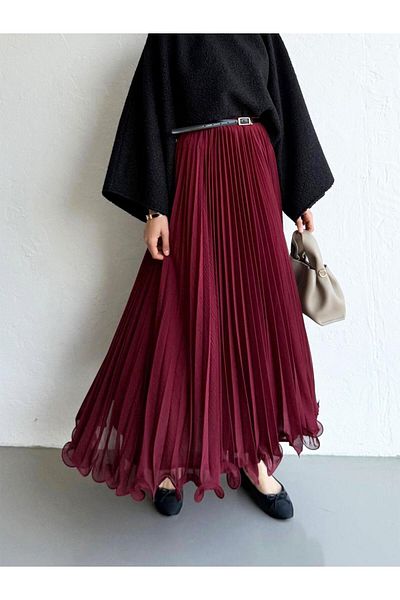 MELEK ARAZ Fusta plisata din sifon burgundy