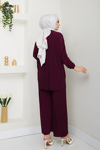 Bold Grup Women's Sandy Full Pleated Loose Tunic Pants Hijab Double Set