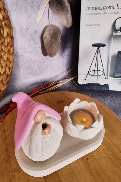 puridadesign Decorative Lucky Dwarf, Gnome Incense Burner and Candle Holder Set