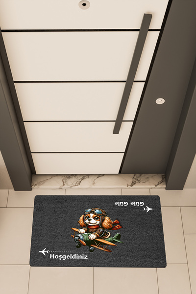 Dormot Home Yüksek Kaliteli Dijital Baskı Siyah, Uçaklı Köpek temalı Kapı Önü...