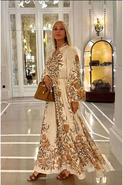 Pulli Collection Linen Fabric Zimmerman Model Balloon Sleeve Maxi Dress