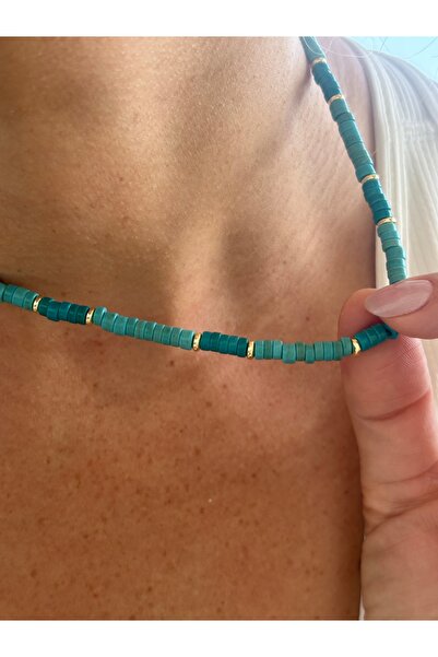 By Song Aksesuar عقد من الحجر الطبيعي باللون الفيروزي