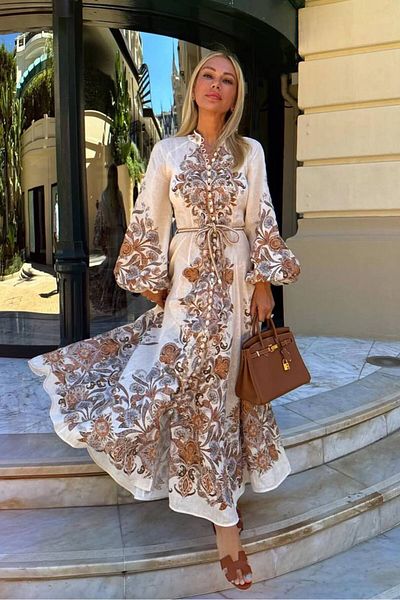 Pulli Collection Linen Fabric Zimmerman Model Balloon Sleeve Maxi Dress