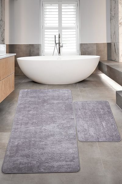 Dokumacıoğlu Nova Grey (80x150 + 50x80 cm) Σετ 2 χαλιών μπάνιου μεγάλου μεγέθους Σετ τουαλέτας με αντιολισθητική βάση