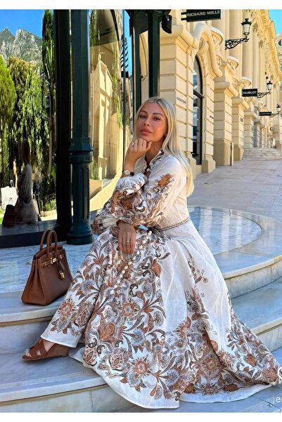 Pulli Collection فستان طويل بأكمام طويلة من قماش الكتان موديل Zimmerman