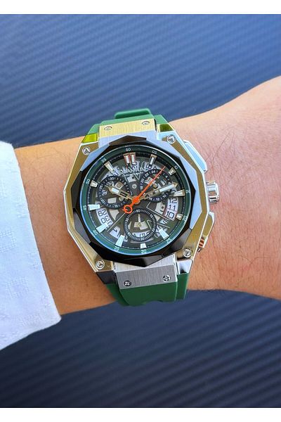 Quantum Hng1097.375 Green Silicone Band Men's Wrist Watch
