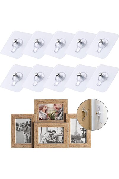 Hediye Rüzgarı 10 Adet Duvar Delmeden Zarar Vermeden Yapışkanlı Askılık Çivi Şeffaf Güçlü Iz Bırakmaz Tablo Yapışan