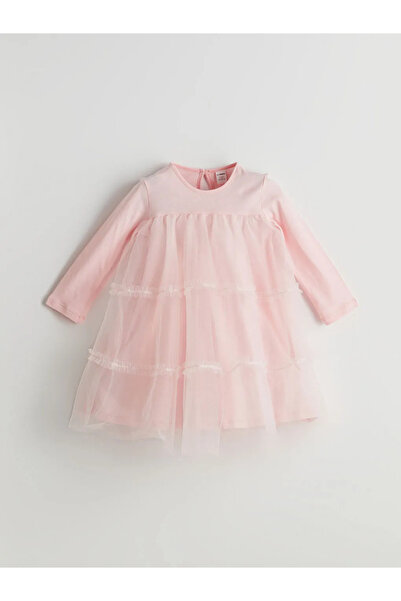 LC Waikiki LCW Kids Pembe Bisiklet Yaka Kız Çocuk Dantel Elbise