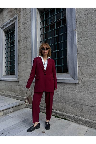 Bak'ap Pantaloni cu curea de morcovi și blazer căptușit - Set de costum din 2 piese