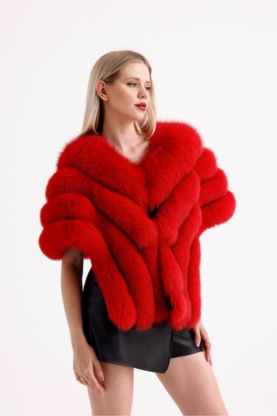 ÖZEL ASPAVA DERİ KADIN  KIRMIZI  HAKİKİ KÜRK BOLERO , ETOL  K-24  , ÖZEL ASPAVA DERİ