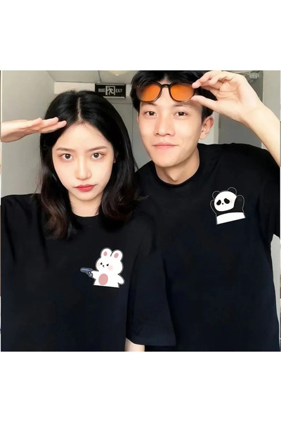 FECCY Cotton 2Pcs Tir Harajuku Style Couple Lover Combinations Couple Clothin...