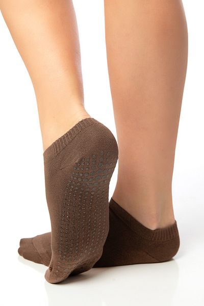 SAYSEZ Bamboo Women - Brown Silicone Pilates Yoga Fitness Booties Socks with Anti-Slip Soles Set of 3